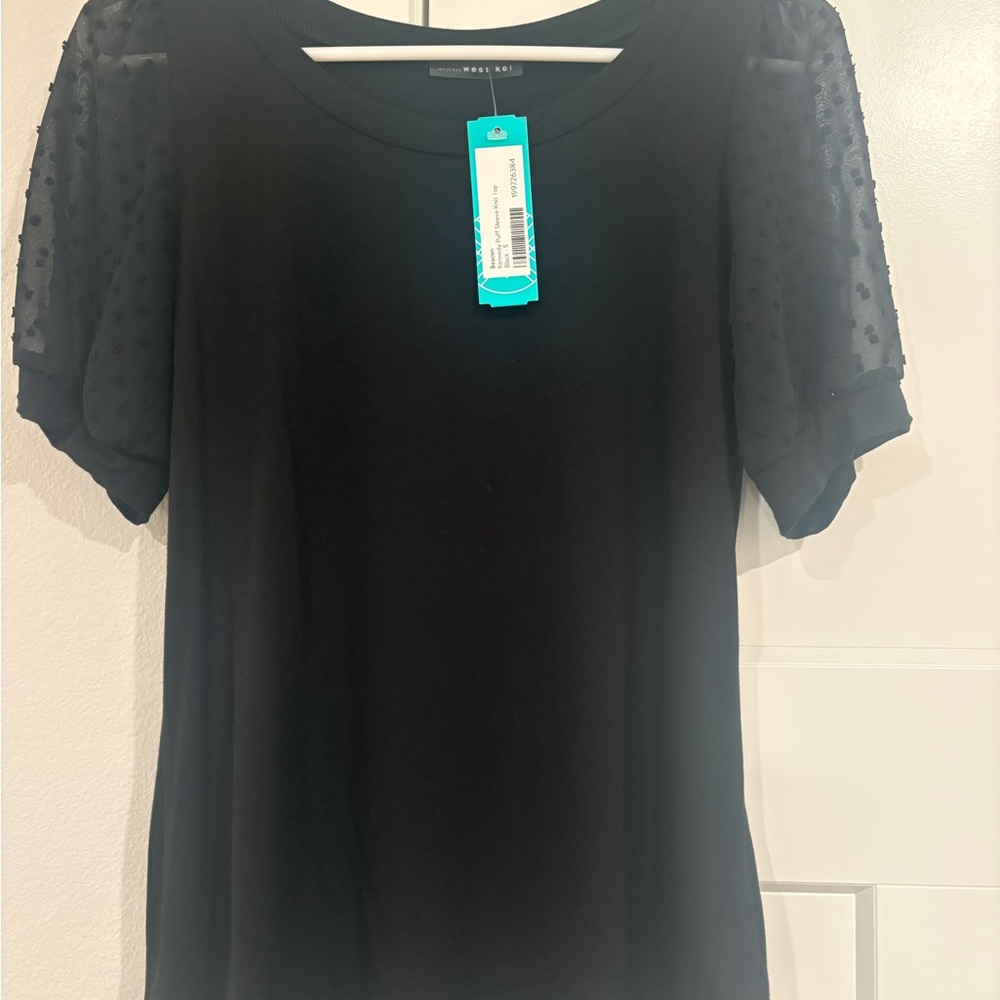 West Kei Women’s Small Black Short Sleeve Sheer Sleeve Top NWT